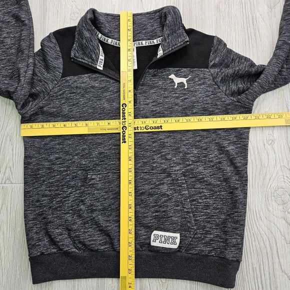 PINK Victoria's Secret Sweater Womens Small 1/4 Zip Black Gray Logo Pullover - Picture 6 of 8